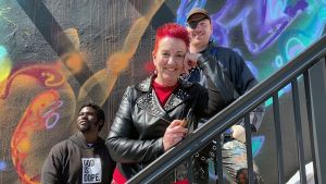 Pam Green with 48 Blocks mural artists