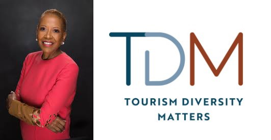 Graphic featuring photo of Hattie Hill on left and Tourism Diversity Matters logo on the right.