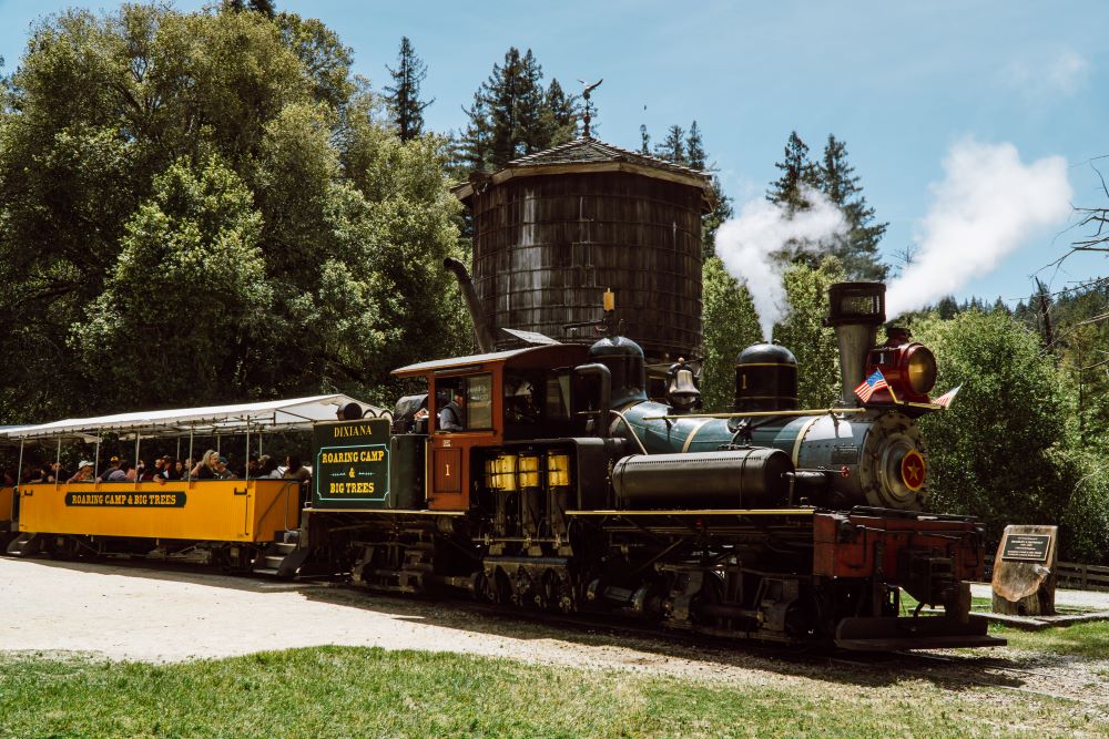 Photo of a train at roaring camp