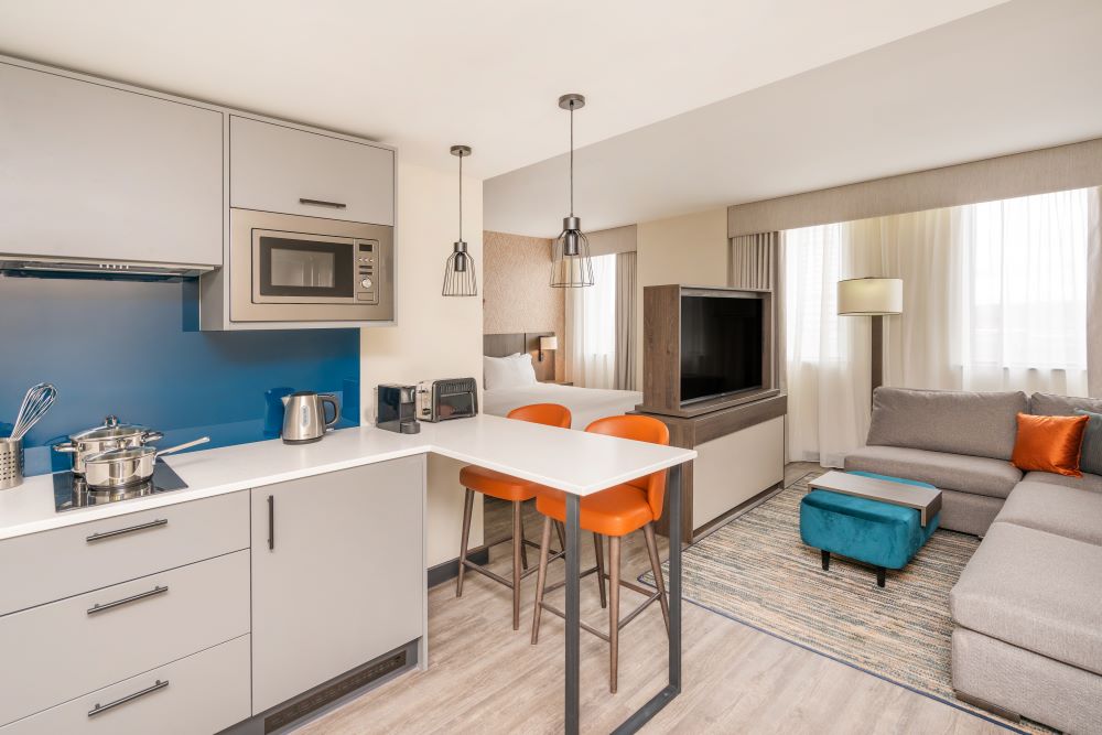 Hyatt Place Leeds and Hyatt House Leeds suite kitchenette
