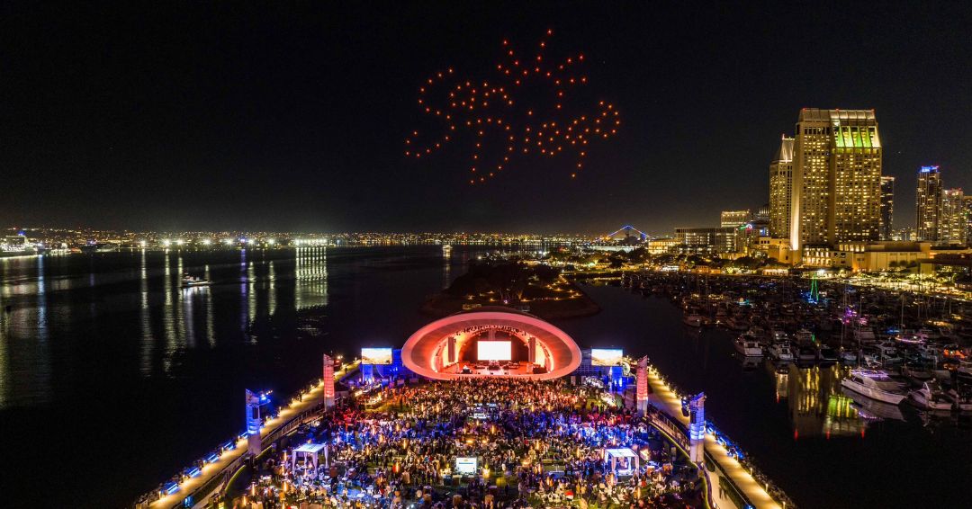 Drones Spell Out San Diego at Networking Reception. Photo Credit: Spearhead Media
