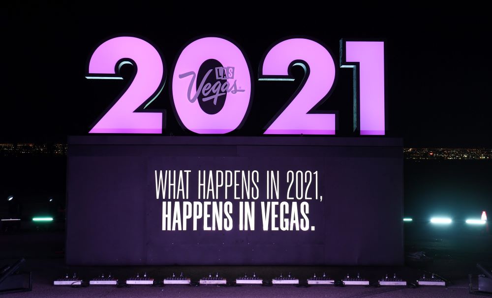 2021 sign that says "What Happens in 2021 Happens in Vegas"