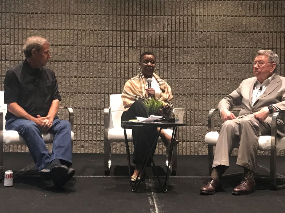 Photo of William Pate, Michelle Mason and Frank Poe sitting next to each other at press conference for 2023 ASAE Annual Meeting & Exhibition.