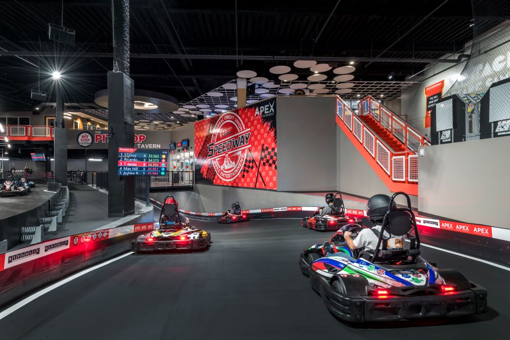 Photo of go-karts at Apex Entertainment, Marlborough, Massachusetts.