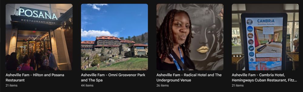 A film strip of Asheville images from Tya Bolton's Google Photos folder.