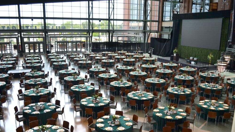 Atrium floor event setup at Lambeau Field