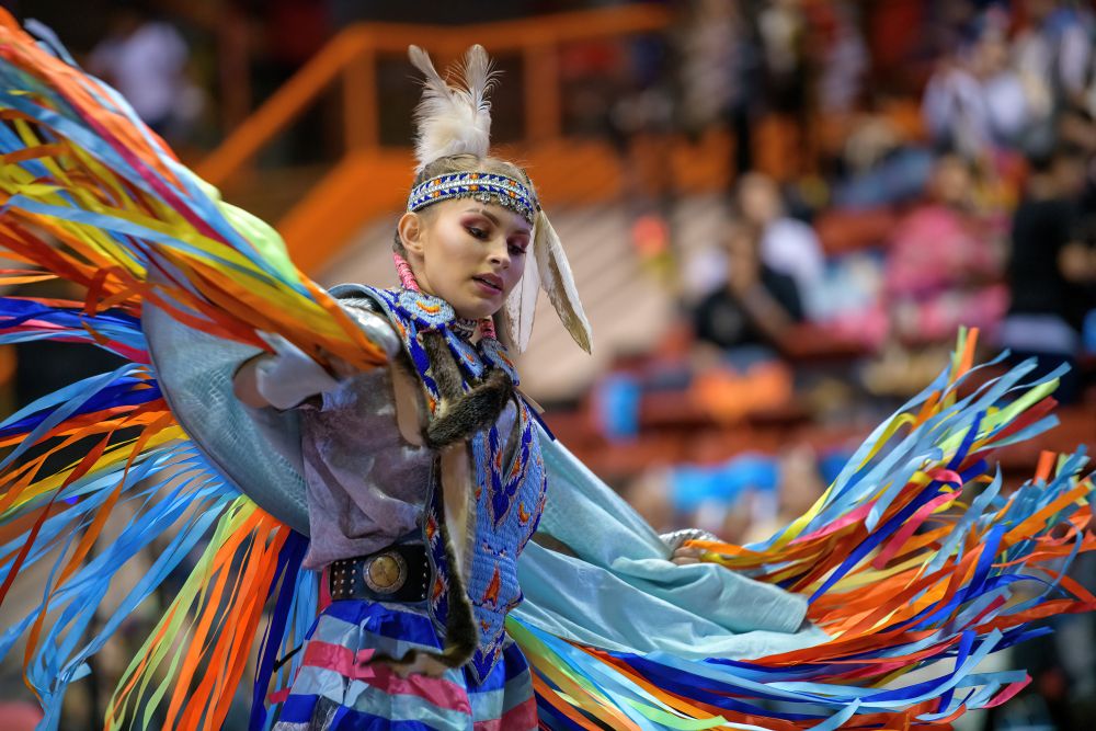 Native American dancer performing at a Powwow.
