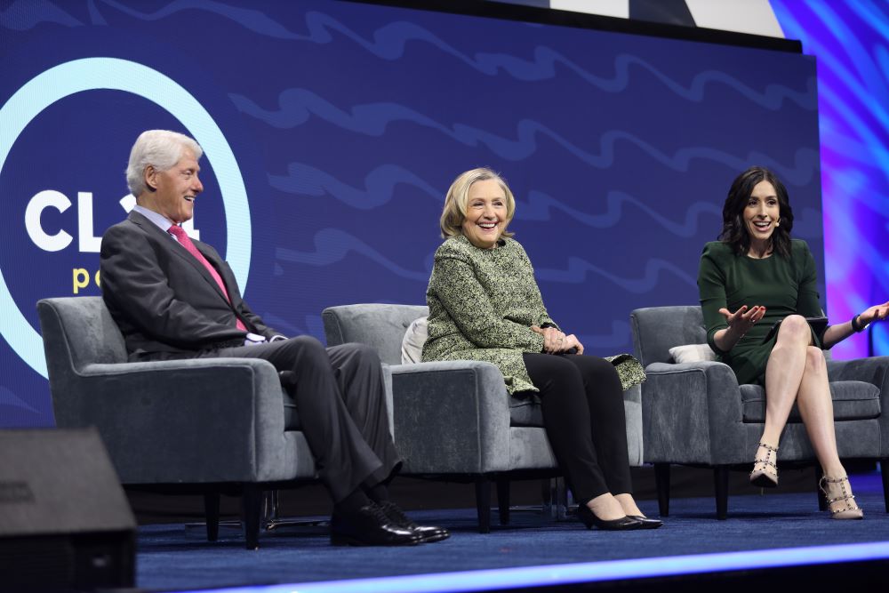Photo of Bill and Hillary Clinton on stage at PCMA Convening Leaders 2024.