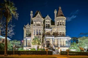 Photo of Bishop's Palace at night.