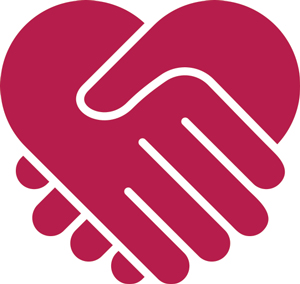 Infographic of a red pair of hands shaking to form a heart.