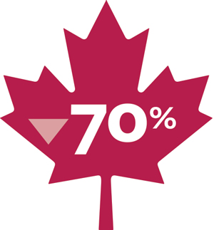 Infographic of a red maple leaf with 70% on it.