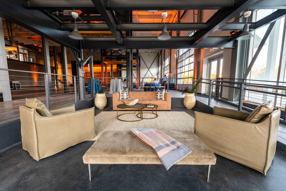 Phot of a seating area in the industrial-styled Central Energy Building.