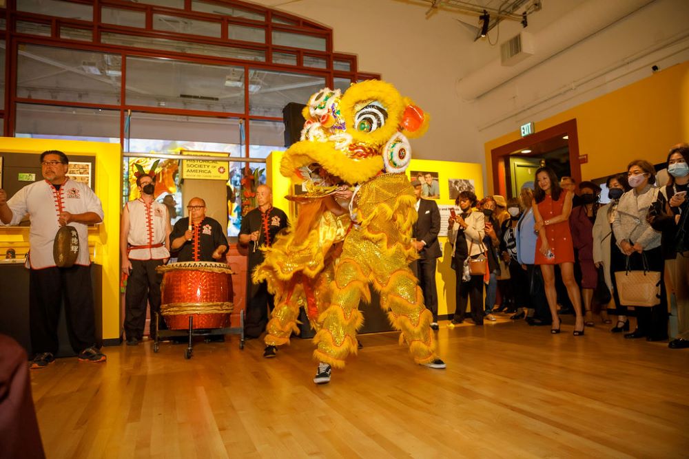 Photo of dragon dancers performing at San Francisco's Chinese Historical Society of America.