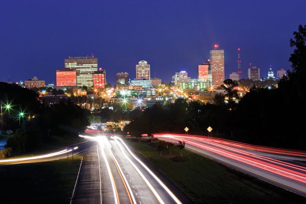 Columbia, South Carolina, skyline at night.