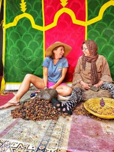Cracking argan nuts at a women's co-op in Morocco
