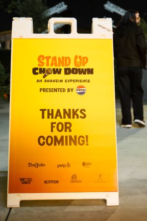 Stand Up Chow Down signage.
