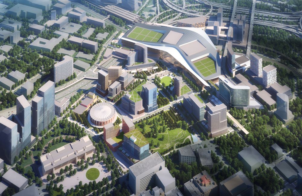 Rendering of Dallas Convention Center expansion, aerial.