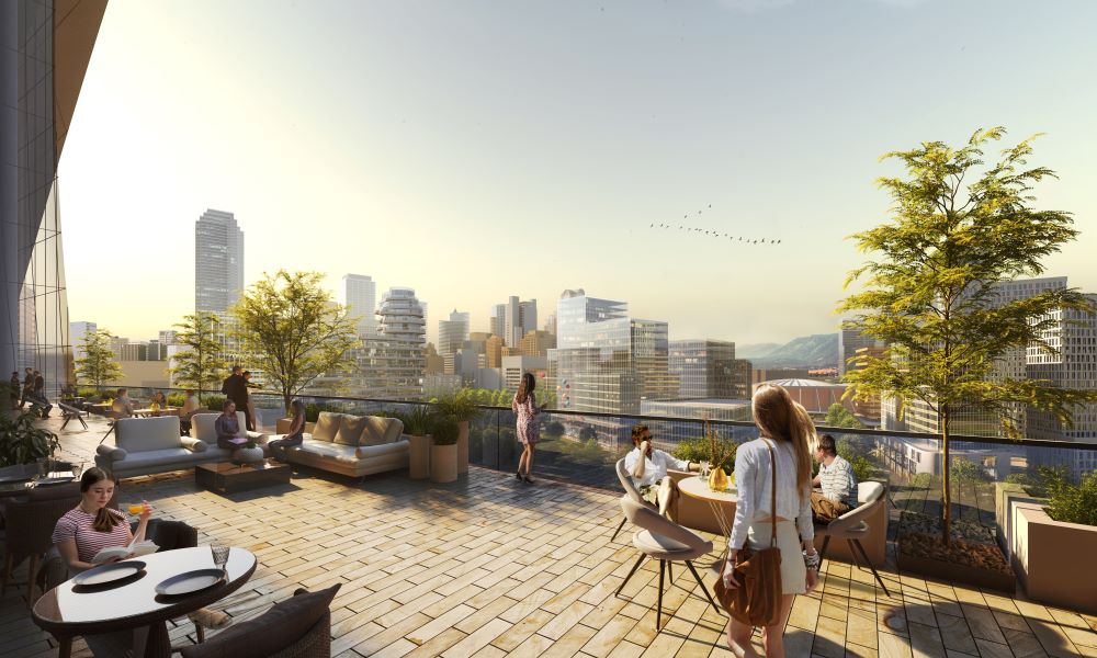 Rendering of Dallas Convention Center expansion, terrace view.