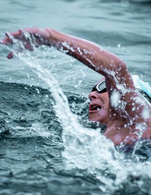 Photo of Deborah Gardner swimming.