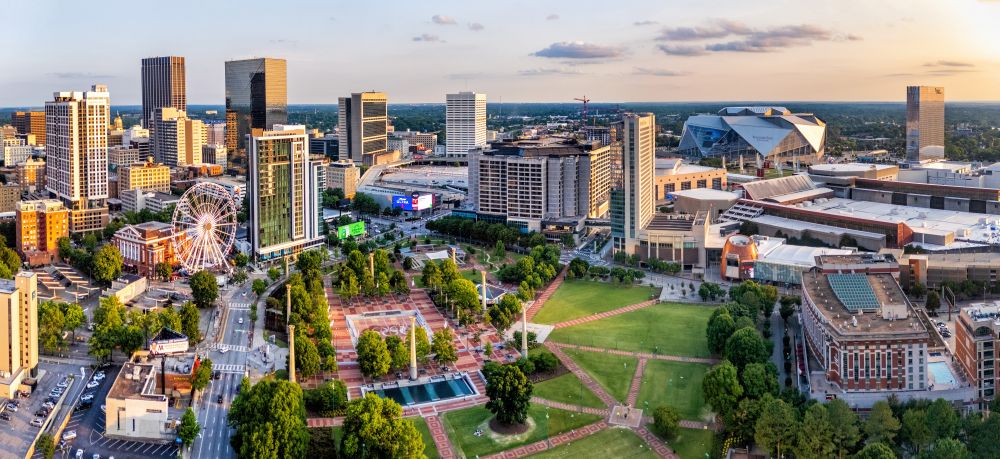 Downtown Centennial park in summer golden time 