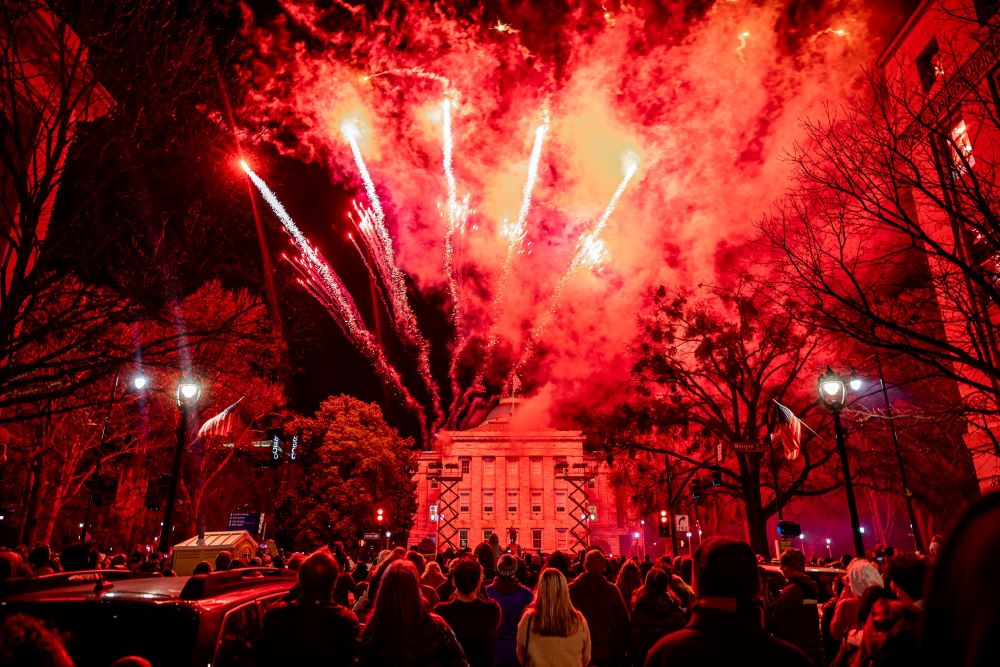 Photo of Hurricanes FanFest 2023 fireworks in Raleigh, North Carolina.