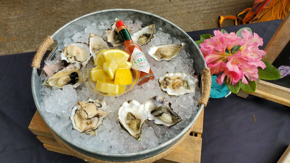 Forage Seattle oyster display, on ice with tabasco and lemons.