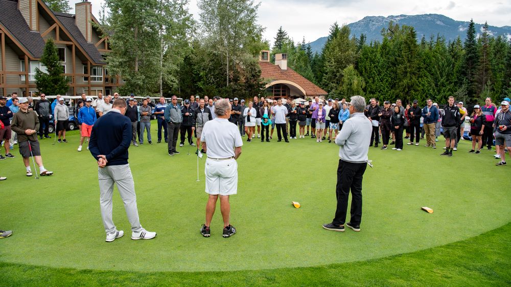 Photo of fun on a golf green.