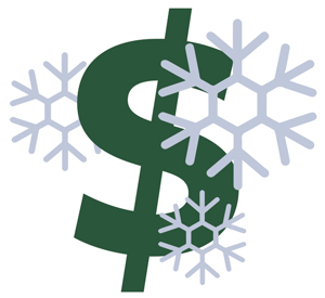 Infographic of a dollar sign with snowflakes on it.