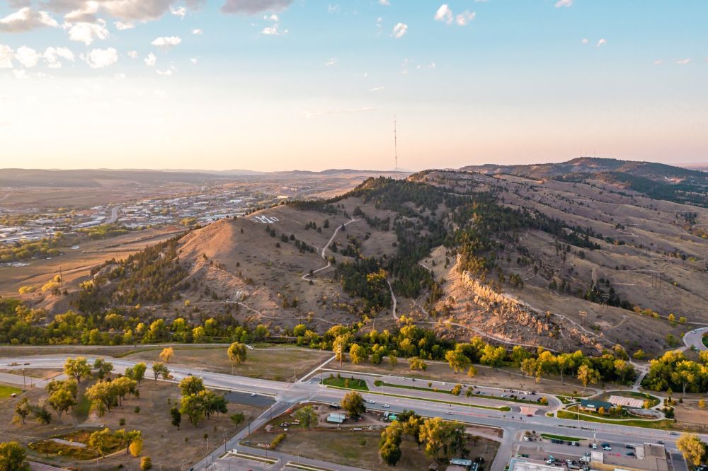 Hiking trails up a large hill in Rapid City