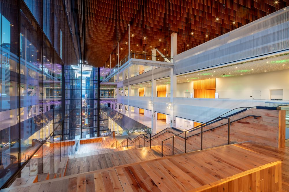 Interior photo of Seattle Convention Center's Summit building's Hillclimb staircase.