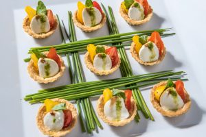 Food at Irving Convention Center, set up like a tic-tac-to board.