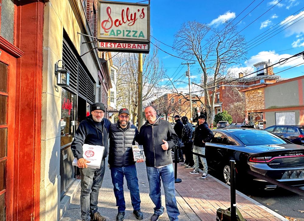 Colin Coplan, Jeff Heilman and Mike Glibert at Sally's Apizza in New Haven