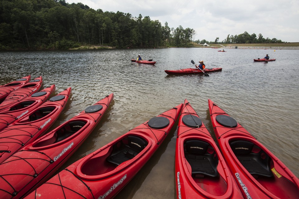 Photo of kayaks on lake at Summit Bechtel Reserve.