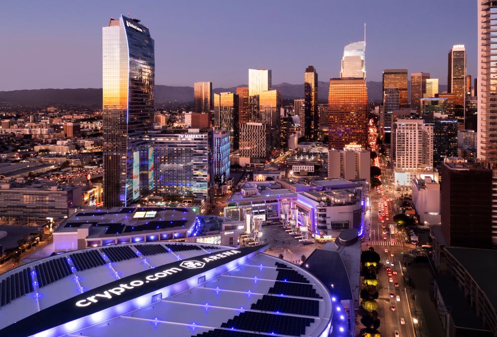 Aerial photo of L.A. LIVE! in Los Angeles.