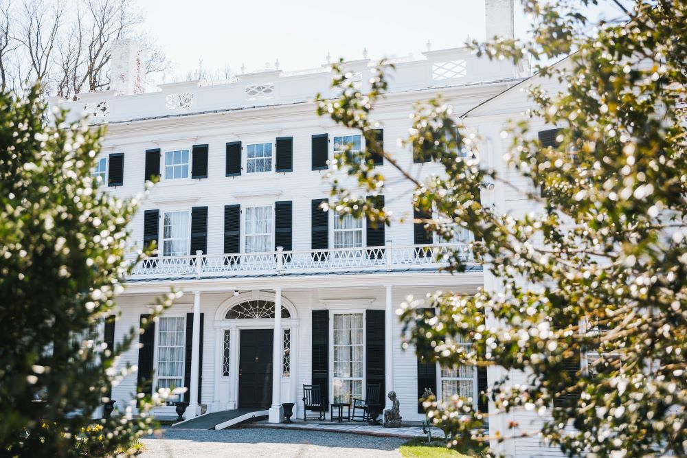 Photo of exterior of Linden Place Mansion. 