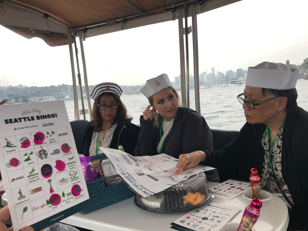 Photo of streamlinevents members on a Duffy Boat on Lake Union in Seattle.