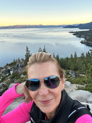 Laurie Sharp hiking at Lake Tahoe