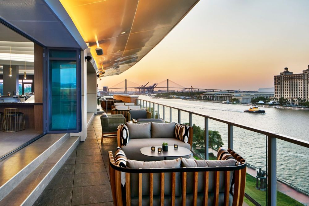 The terrace at Lavender Rooftop Kitchen & Bar at AC Hotel Savannah Historic District