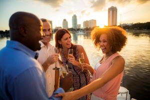 Riding on a boat at sunset in downtown St. Pete