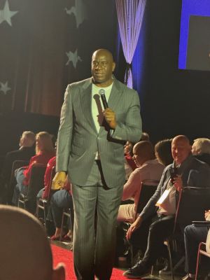 Magic Johnson presents during ASAE 2025 keynote