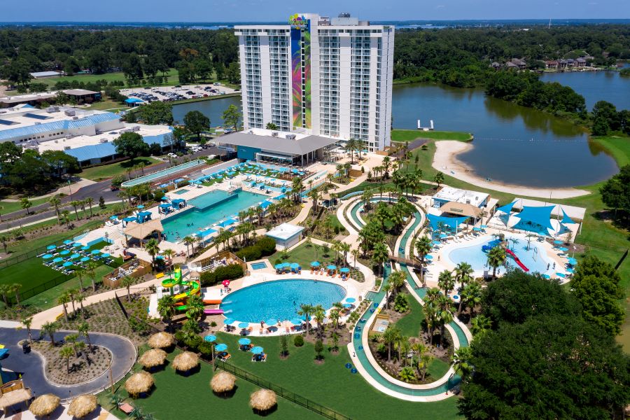 Margaritaville Lake Resort, Lake Conroe, Houston aerial photograph.