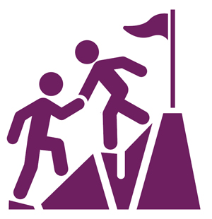 Two people helping each other graphic.