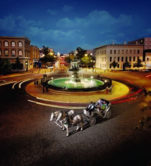 Photo of fountain and carriage in downtown Montgomery, Alabama.