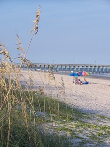 Myrtle Beach State Park- Beach Umbrella and Sea Oats and Pier