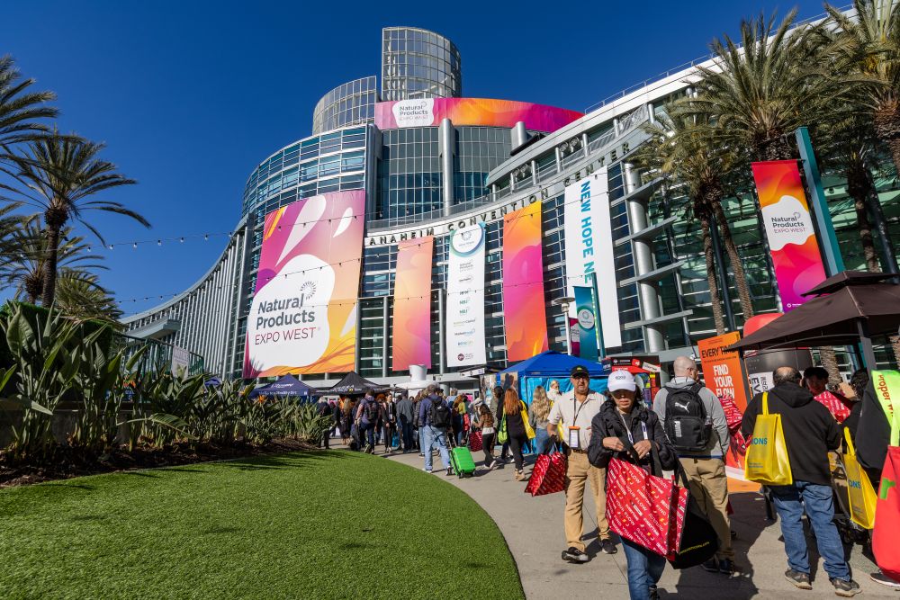 Natural Products Expo West crowds in front of the Anaheim Convention Center.