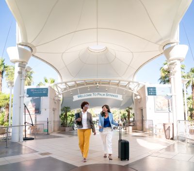 Guests leave Palm Springs International Airport.