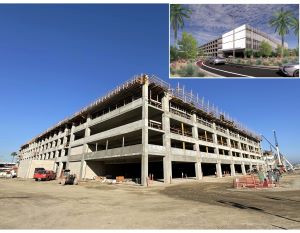 San Diego Airport expansion parking structure construction and rendering.