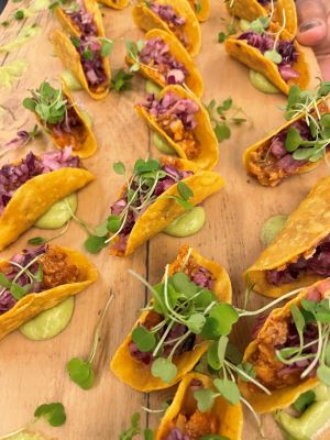 Plant-based tacos served with the help of Greener by Default