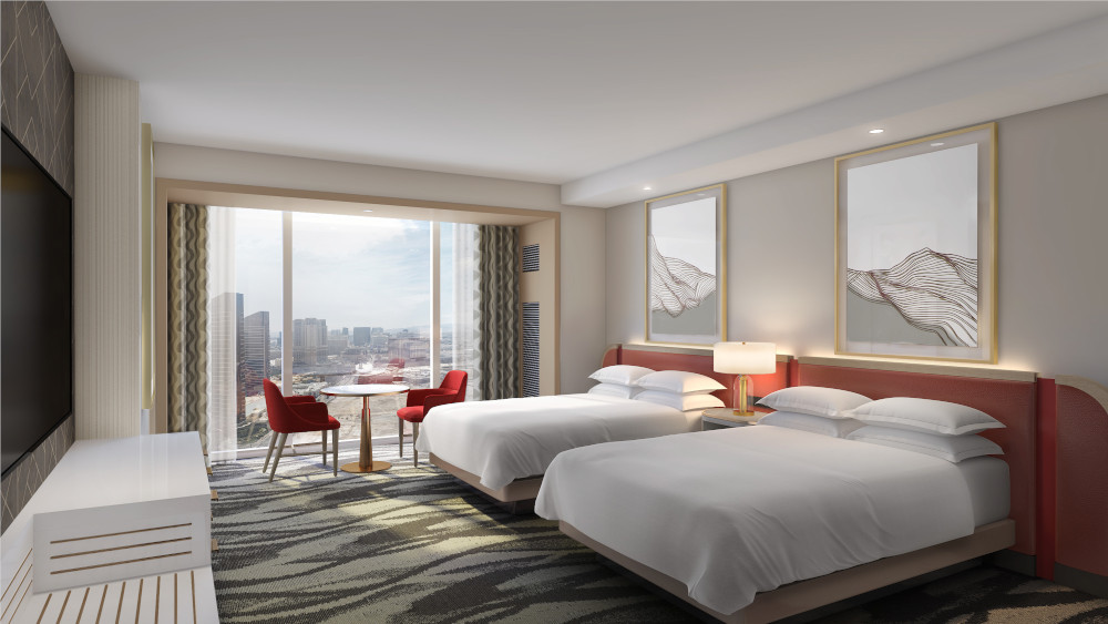 Premium queen guest room at Conrad Las Vegas rendering