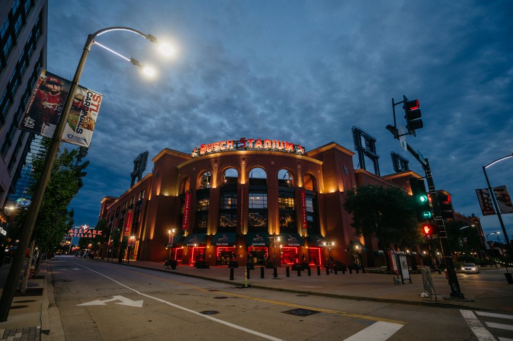 Photo of exterior of Busch Stadium.